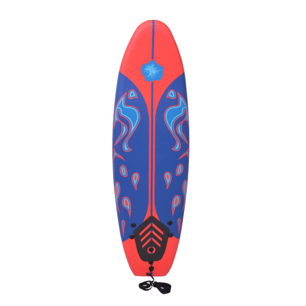 Tavola da surf blu rossa leggera per principianti con pinne, tavola in schiuma ammortizzante, attrezzatura per sport acquatici per mare, spiaggia, onde, pagaia, estate, attività all'aperto