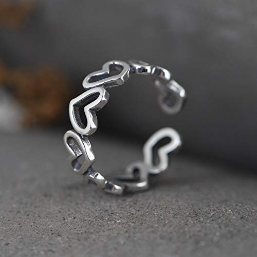 Anneau réglable pour les femmes cadeau romantique Hollow Heart Love S925