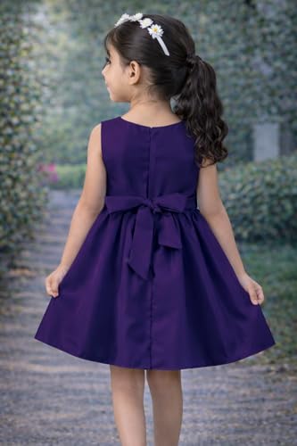 Image of Buy & Try Girls Frock Dress Crystal Moti Embellished Sleeveless Butterfly Design | Knee Length Birthday Dress for Kids with Zipper Closure