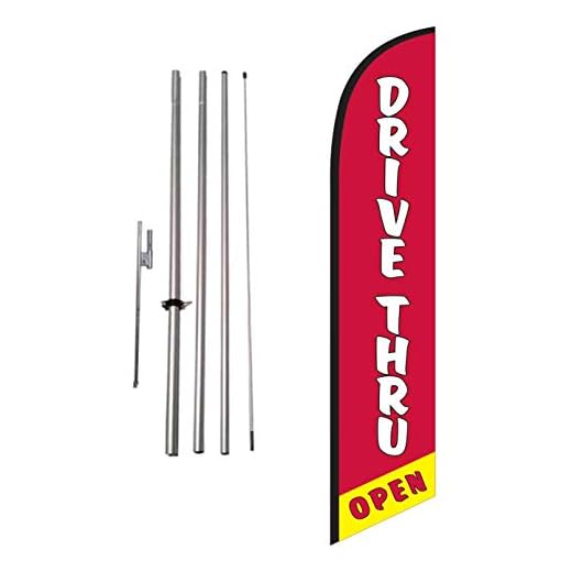 Drive Thru Open Restaurant Advertising Feather Banner Swooper Flag Sign with Flag Pole Kit and Ground Stake, Delivery, Take Away, Curb Side Signs