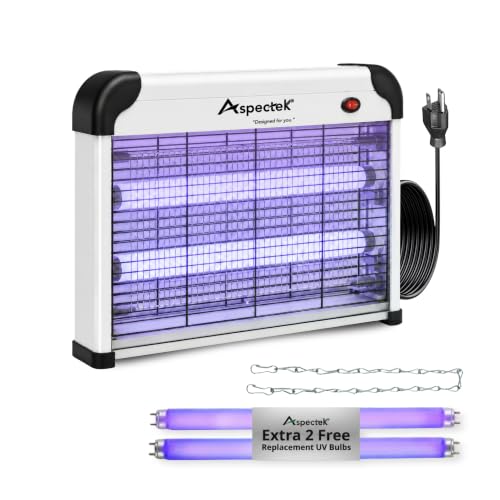 ASPECTEK Electric Bug Zapper, 20W UV Bulbs, Fly, Mosquito, Gnat and Moth Control, Indoor and Covered Outdoor Use for Home, Garage, Patio and Farm, Includes 2 Replacement Bulbs