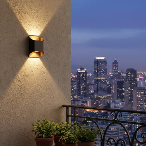 Image of FERA Waterproof Up Down Led Wall Lamp, Aluminium IP65 Body 2 Ray, Warm White, Indoor /Outdoor Decorative Wall Sconce Light, (NOVA)