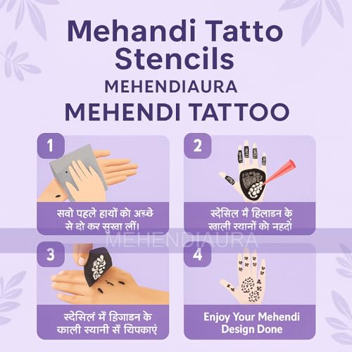Image of Rajasthani Mehendi Decorative Hand Stencil Sticker Set with Floral and Mandala Patterns Stencil Bridal Design Wedding, Festival & Party Rajasthani Mehndi Henna for Hands [B19]