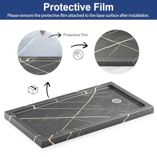 Image of KPUY 54'' X 34'' Shower Base Pan with Reversible Install, Blackish-gray