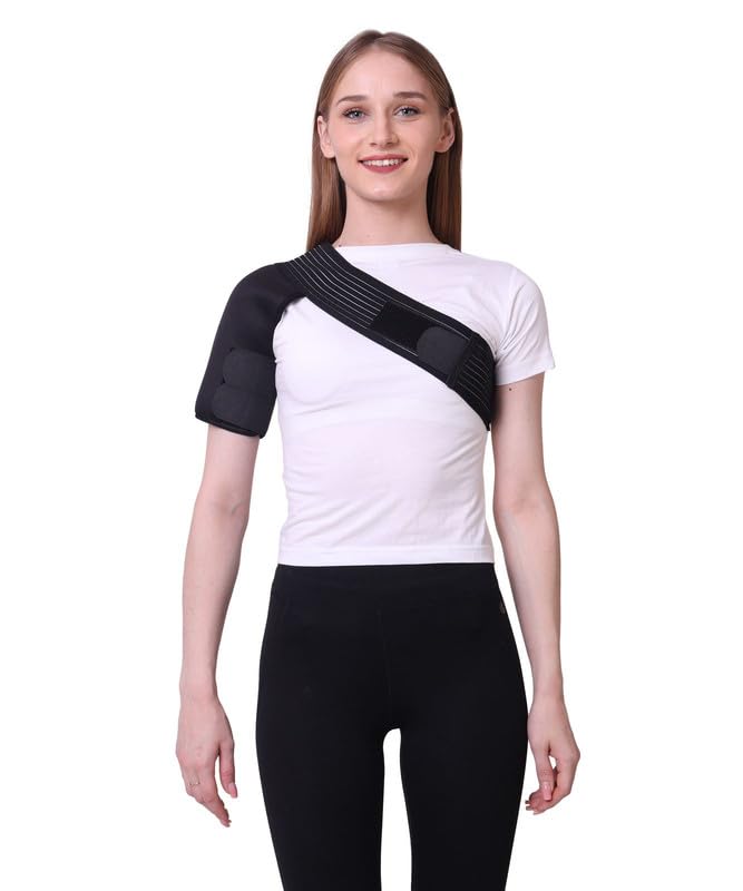 Image of ZEDAN Neoprene Shoulder Support Strap | Double Lock Adjustable Stretch Strap | Brace Support for Injury Prevention Immobilizer, Dislocated AC Joint | For Men & Women | Universal Fit (Left Side)