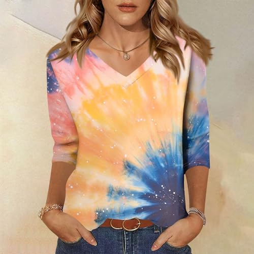HTHLVMD Womens 3/4 Length Sleeve Tunic Tops Summer Fall Outfits 2025 Three Quarter Sleeve Casual V Neck T Shirts for Women