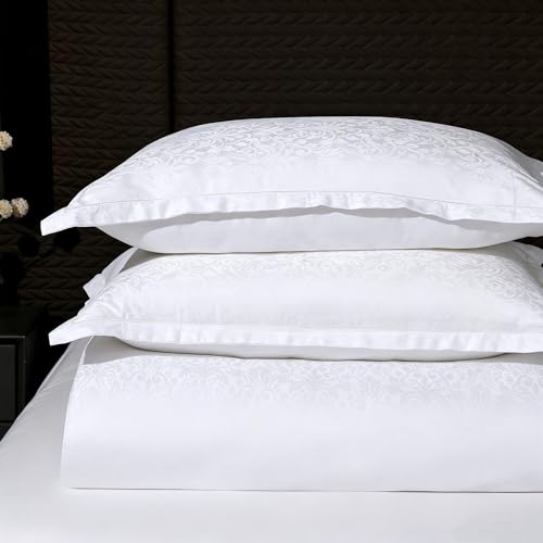 Image of Story@Home Supersoft Long Staple Premium Cotton Compact Yarn King Size Motif Printed Flat Double Bedsheet wih 2 Pillow Cover I 500 TC, 108x108 Inch - White Motif