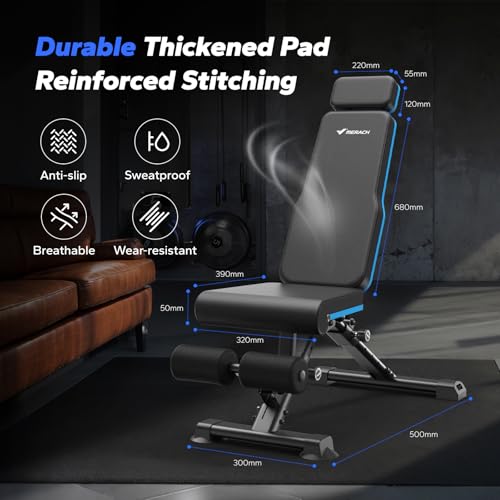 MERACH Adjustable Weight Bench, 990LBS Fast Folding Weight Benches for Home Gym, Workout Bench with Extended Head Support, Incline Decline Flat Utility Bench Press for Full Body - Image 8