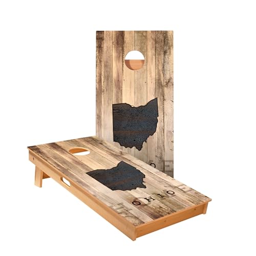 Skip's Garage Ohio Rustic Cornhole Boards - Includes (2) Boards (Resin Bags) + (1) Case & (2) Edge Lights