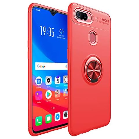 SORAKA Case for OPPO F9/F9 Pro/OPPO A7X with 360 degree rotation Ring Stand Soft Slim Fit Silicone Case Shockproof Anti-fingerprint Case with Metal Plate for Magnetic Car Phone Holder Red Cover