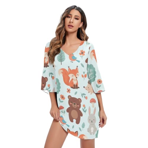Robe manches 3/4 motif hawaïen chic et coupe décontractée
