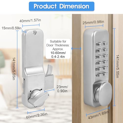 Ejoyous EJOYOUS4U015TKOFG135 Mechanical Combination Lock, Keyless Entry Door Lock 1‑11 Digits Code Keypad Deadbolt Sliding Door Passsword Security Combination Lock thumb #4