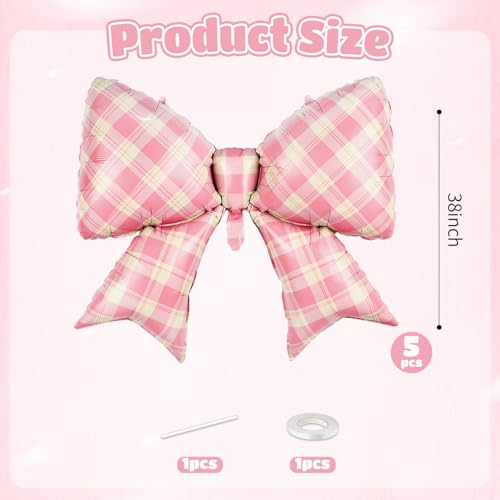 Image of 5pcs Pink Bow Balloons, Pink Bows Balloon, 38 Inch Mesh Giant Large Bow Foil Balloon For Christmas Birthday Baby Shower Girls Women Party Wedding Bridal Shower Bachelorette Engagement Valentine Decor