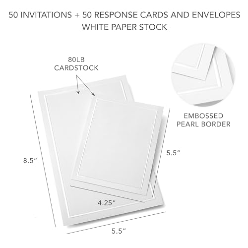 image for Gartner Studios Border Wedding Invitation Kit, Pearl White, 50-Count (