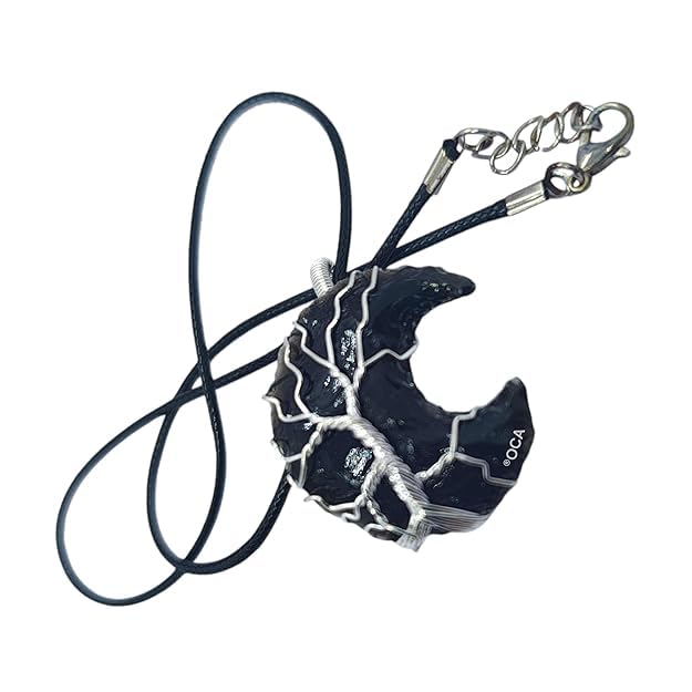 Image of OCA BLACK OBSIDIAN MOON SHAPE PENDANT, Wire Wrapped Necklace, Fashion Jewellery, Energy Charged, Money Magnet, Financial Growth, Good Luck, Reiki, Healing, Crystal Crafts, Gifts