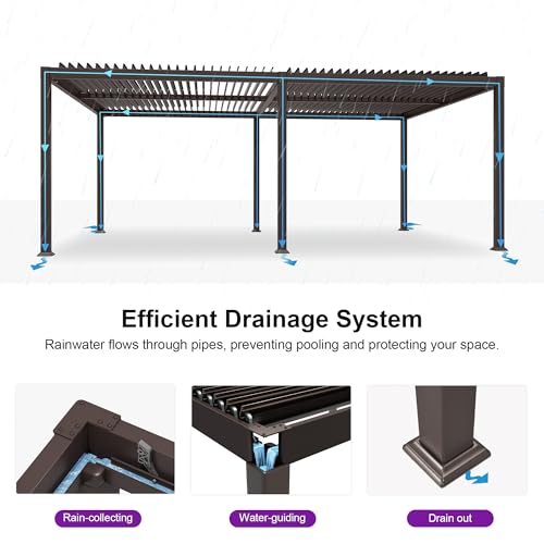 PURPLE LEAF 13' x 30' Louvered Pergola Outdoor Adjustable Louvre Shade Modern Patio Aluminum Pergola with Retractable Roof for Deck Backyard Garden Hardtop Gazebo - Image 4