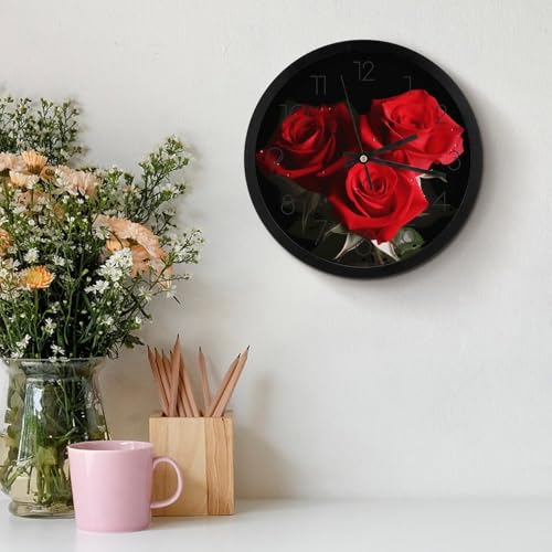Horloge murale décorative aux roses rouges un design analogique épuré - 4