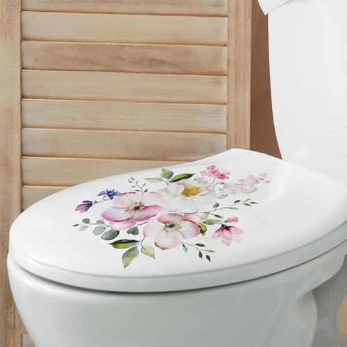 Toilettensitz Aufkleber Badezimmer WC Aufkleber Blumenmuster Selbstklebend Toilettendeckel Aufkleber für Badezimmer Dekoration 23,5 x 29 cm Toilettenzubehör