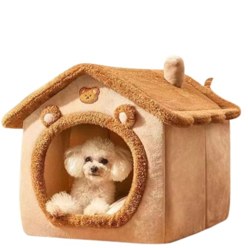 Sdvieuk 猫ベッド キャットハウス ペットベッド ペットマット ラウンドペットハウス 三毛犬ハウス 屋根付き 猫 おしゃれ 洗える 折りたたみ ペット用品 大型犬/小型犬/中型犬用 (L/45*40*45,クマ)