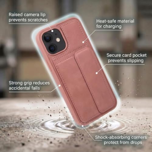 Image of amazon basics Luxury Vegan Leather Back Cover for iPhone 11 Pro Max | Built-in Card Holder Slot | Integrated Mobile Stand | Slim Shockproof Protective Case with Stitched Finish - Pink