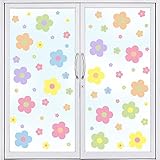 Whaline 9 Sheets Summer Flowers Window Clings Back to School Window Clings Double-Sided Colorful Flowers Windows Stickers Preppy Trendy Windows Decals Anti-Collision for Teen Home Room Classroom Decor