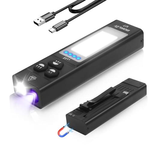 BORUIT U7 LED Small Powerful Flat EDC Flashlight with 365nm UV Black Light and RGB Light,USB C Rechargeable 1100 Lumen Pocket Flash Light with Clip,IP65 Waterproof,Magnetic,Power Bank Function -  FrideMok, U7-1