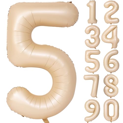 Image of 40 In Caramel Number Balloons 5 Helium Foil Mylar Balloon | Birthday Party Decorations Suitable For Boys' And Girls' Birthday Parties Anniversary celebration Digital 5