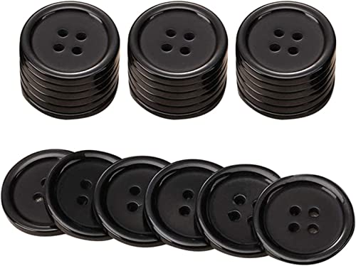 Image of Pack of 12 Buttons Diameter 25 mm,(1 inch) 4 Holed for Sewing and Art and Craft Round Buttons with 4 Holes| (Black Resin)