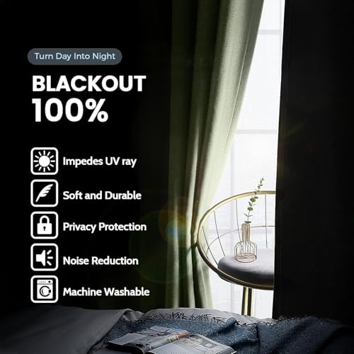 Image of SimpleHome Sage 100% Blackout Curtains Room Darkening Living Room 54 Inch