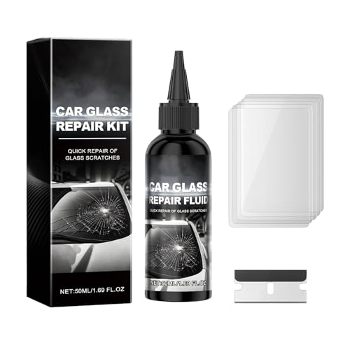 KOAHDE Kit de Reparación de Parabrisas,Kit De Reparación De Grietas En El Parabrisas,50ml+ Cuchilla+ Película Curada * 5,Líquido de Reparación Nanométrico para el Parabrisas dDlantero,Visión Clara