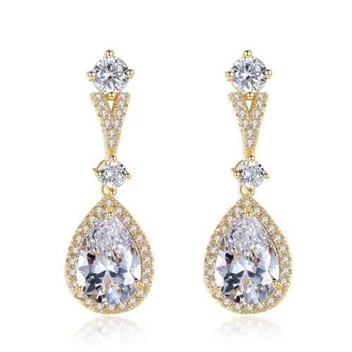 Teardrop Moissanite Earrings, 14K Gold Drop Dangle Earrings for Women, Ideal for Dinners and Special Events