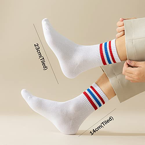Mottee&Zconia Quarter Crew Sock For Womens/Mens Retro Vintage Old School Vibe Cotton Strips White Socks 6 Pack #TOP4