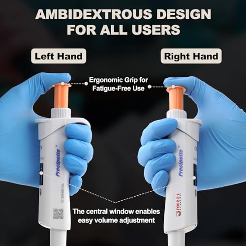 Image of 4E's USA Lab 0.1-2.0μL Pipette: Single-Channel Adjustable Micropipette with Color-Coded Top (Brown), 4 Digit Display, Universal Tip Cone, High Accuracy, ISO 8655 Calibrated & Lower Part Autoclavable