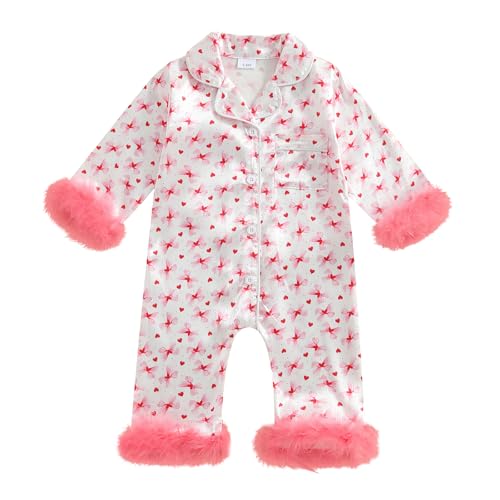 Kuriozud Baby Girl Silk Pajamas Feather Cuffs Romper Stain One-Piece Jumpsuit Pjs Lapel Button Down Nightgown