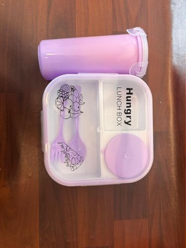 Image of Plastic Lunch Box with Transparent Lid & Bottle, 3 Compartment Leak Proof Lunch Box Set with Spoon, Fork & Sauce Cup for Office, School & Travel