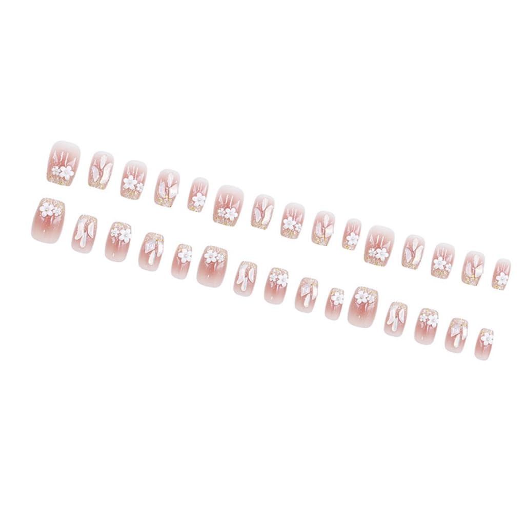 24Pcs Square Glossy Designs French Fake Nails Acrylic False Nails,Artificial Nails Glues on Nails Women