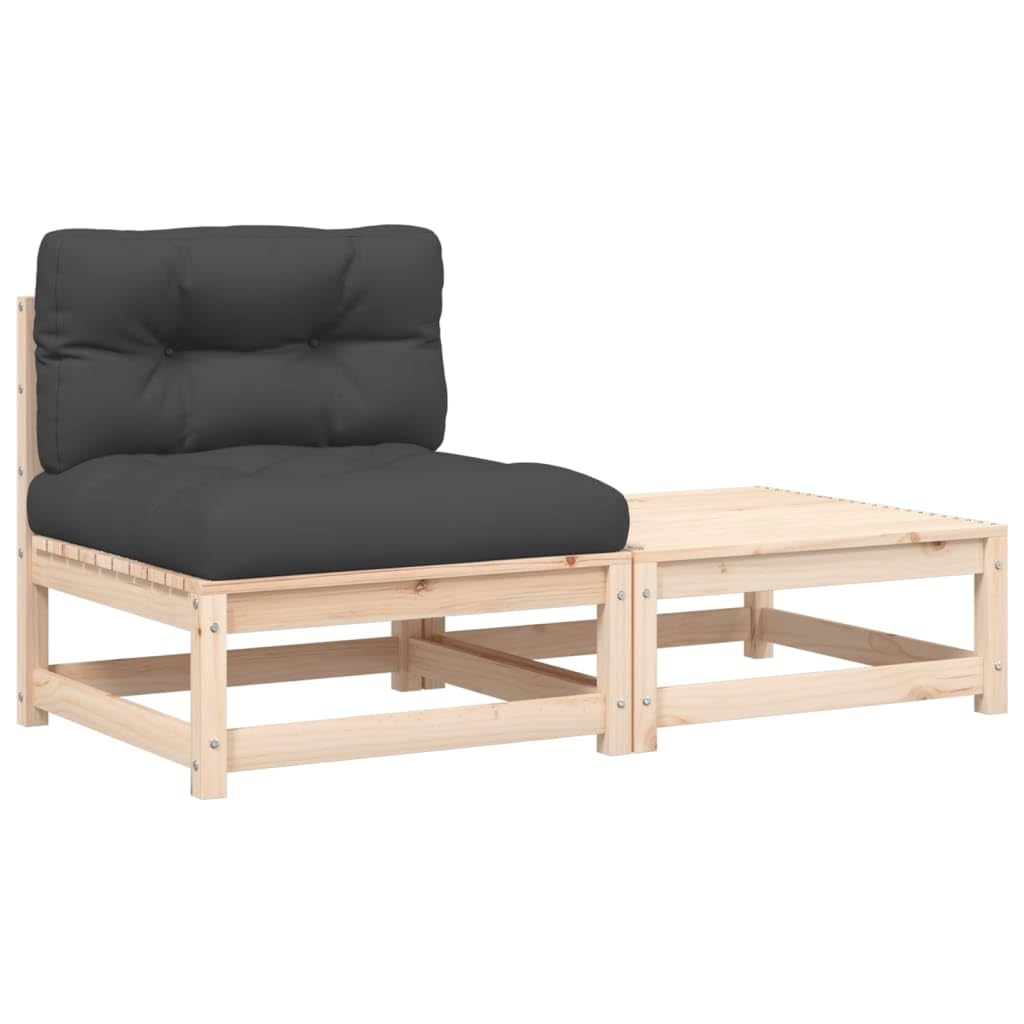 Udorich Armless Patio Sofa with Cushions and Footstool for Cozy Outdoor Comfort, Durable Pine Wood, Modular Design