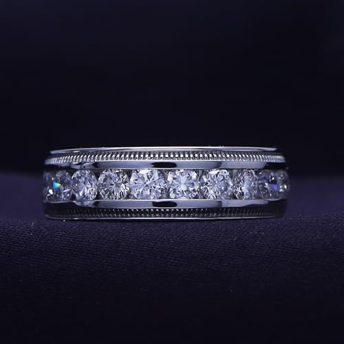 Men Wedding Band Ring 2.00 Cttw Natural Diamond or lab Grown Diamond 7.5MM Width Milgrain Half Eternity Engagement Rings in 10K or 14K Solid Gold & 925 Sterling Silver Jewelry Gift for Him4