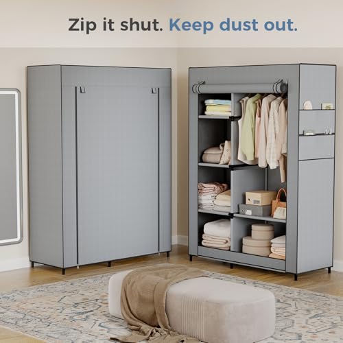 DUMOS Portable Wardrobe Closet with Cover, Freestanding Portable Garment Rack, Portable Closet Wardrobe for Clothes Storage, Clothes Organizer for Bedroom, Dorm, Apartment, Gray. by DUMOS - Image 8