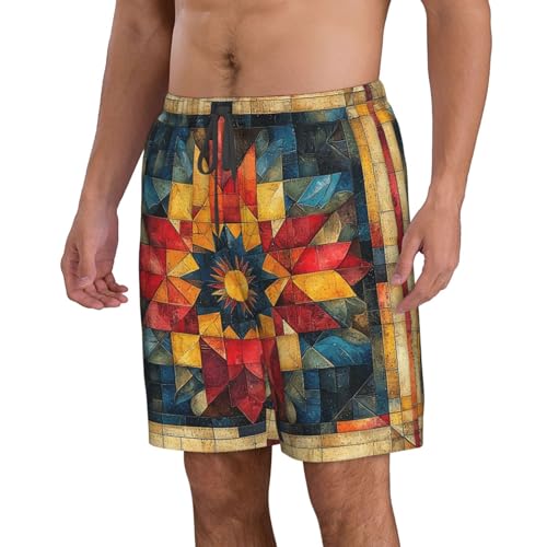 Men's Swim Trunks Beach Board Shorts Swimming Quick Dry - Geometry Ethnic Aztec Native Retro2