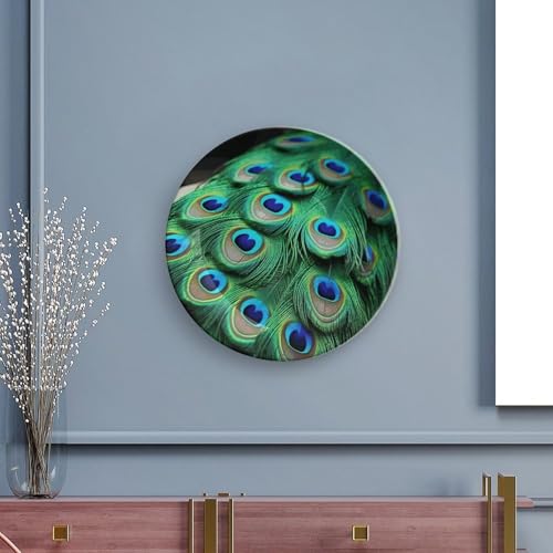 Plato decorativo de porcelana estilo chino con pluma de pavo real miniatura 5