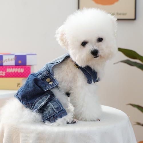 Overol de mezclilla para perros pequeños miniatura 3