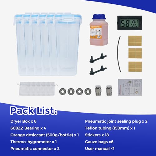 Image of Comgrow 3D Printer Filament Storage Box, 6PCS DIY Filament Container for 3D Printing Sealing and Protection, Portable Storage Box with Desiccants Thermo-Hygrometer and Bearings 4.0L(9.45 * 8 * 3in)