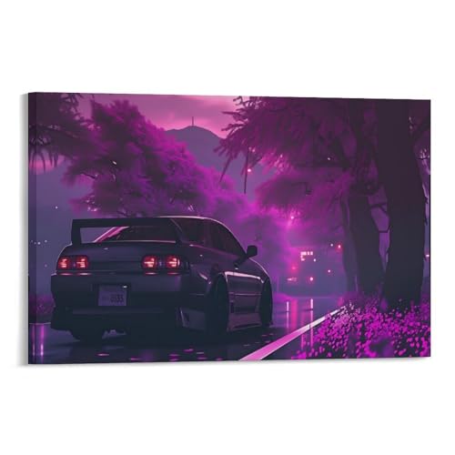 Car Purple Flower Framed Decorative Painting Canvas Wall Art Decoration