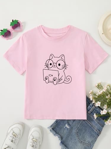 Image of Girl's Cute Cat Graphic T-Shirts Funny Animal Lover