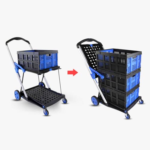 Carretilla plegable multifuncional de 2 niveles con ruedas y cesta miniatura 3