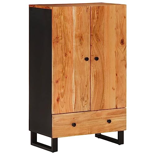 mtlskopl Meuble haut avec tiroir - 60 x 33 x 100 cm - En bois d'acacia massif - Design industriel - Buffet en bois et fer - Pour salon, couloir