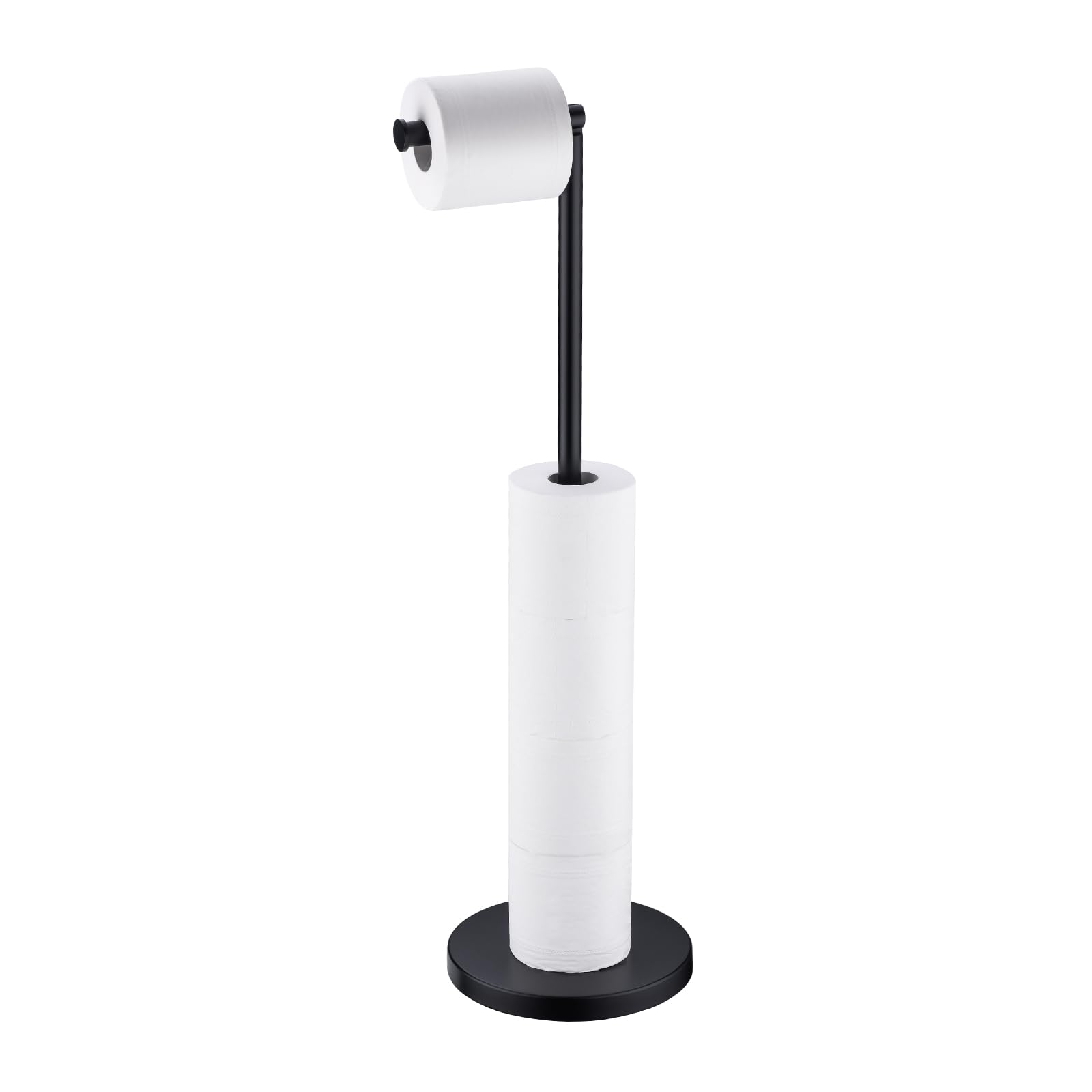 BAGNOLUX Bathroom Toilet Paper Holder Stand with Reserve, SUS304 Stainless Steel Rustproof Pedestal Tissue Roll Holder Heavy Duty (Matte Black)