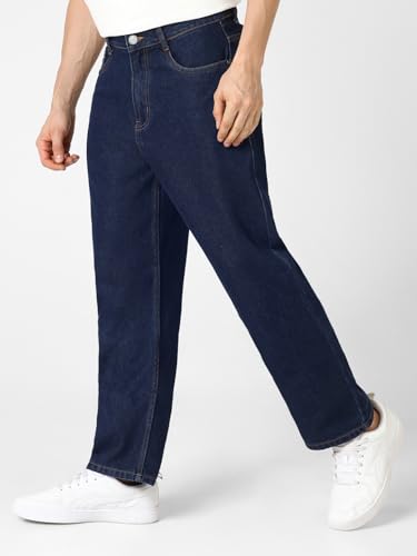 Urbano Fashion Men's Loose Mid Rise Blue Jeans Dark Blue - Image 4