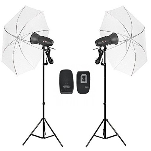 Foto-Quantum Studio Flash Set Fqm de 250/250u00a0Plus (Conector Bowens) con proyección trípode 2.5u00a0m + mediante luz pantalla 110u00a0cm en blanco & ausloser 2.4u00a0GHz